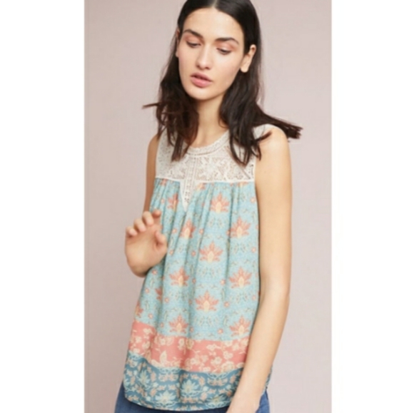 Anthro MAEVE Blue Laced Eleanor Blouse Top sz S - Picture 10 of 10